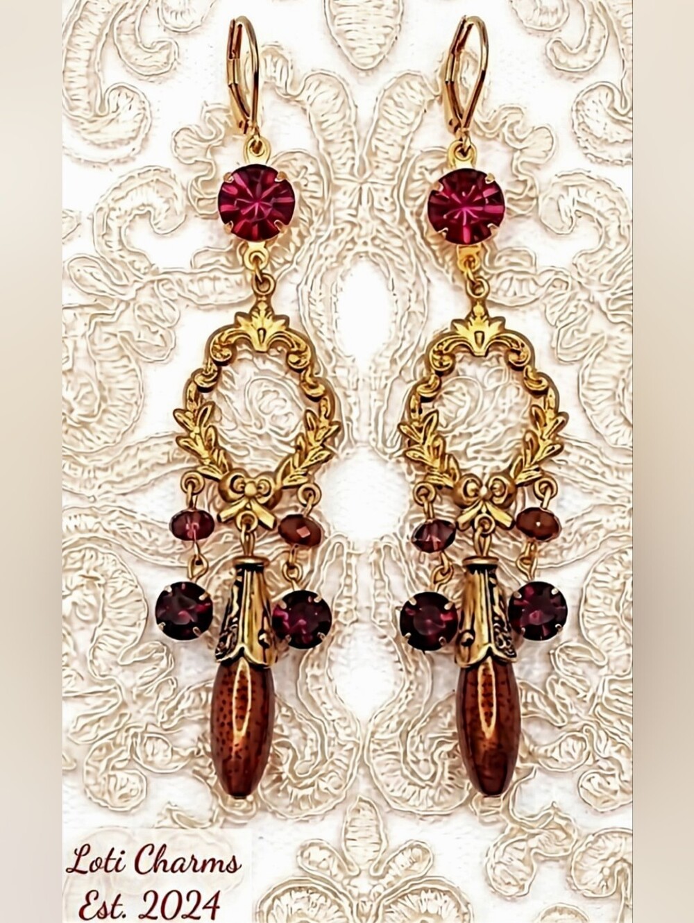 Elegant Gold and Purple Dangle Earrings